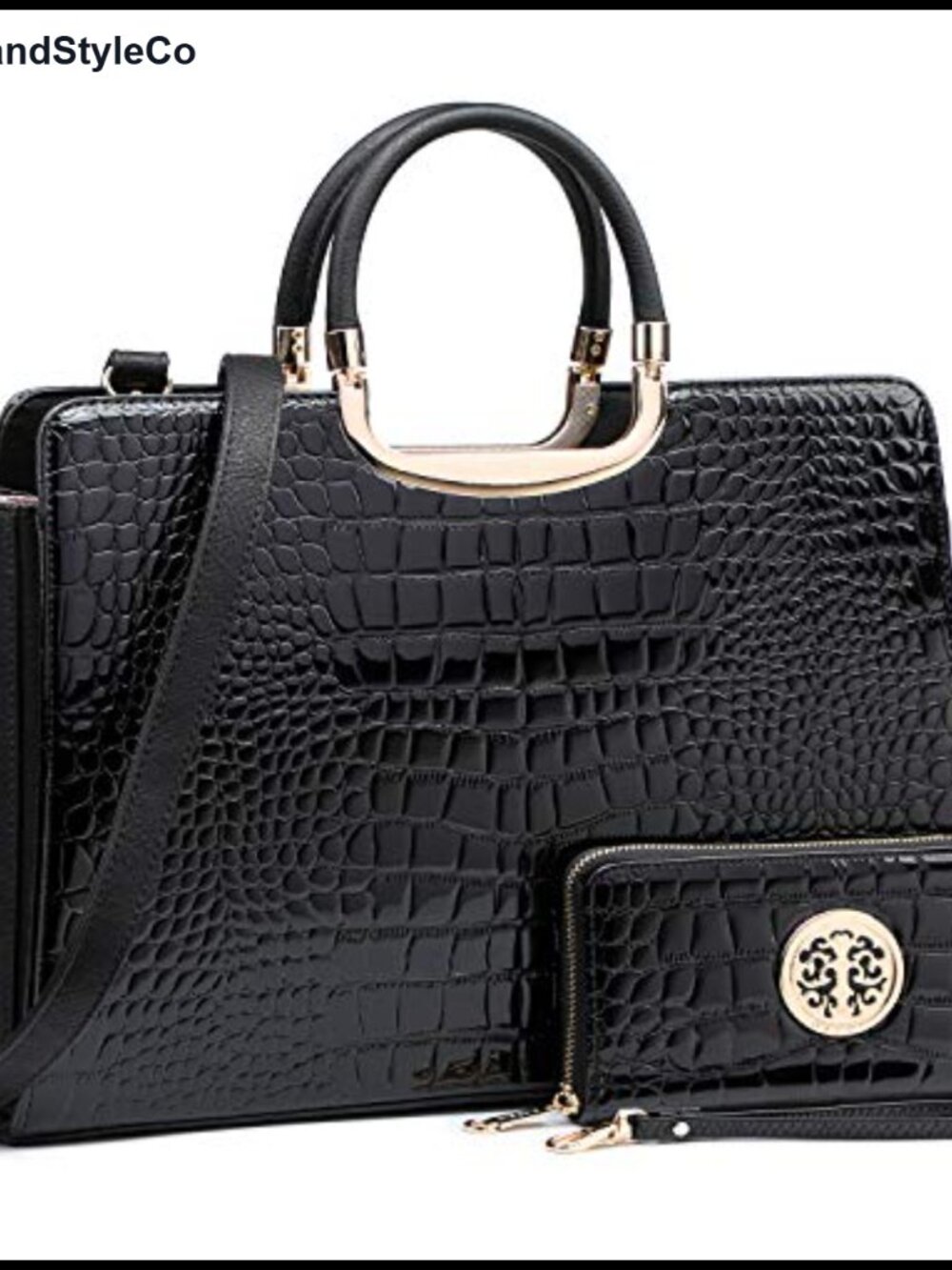 Vegan PU Croco Patent Leather Satchel Tote with Matching Wristlet